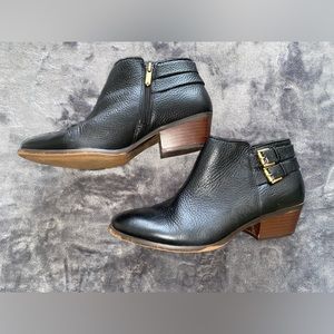 Sam Edelman Black Pebble Leather Petal Ankle Bootie with Buckles Size 8.5M